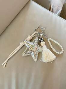 Blogger With The Same Personalized Car Keychain DIY Creative Keychain, Key Pendant, Heart&Stars Pendant, Alcove Bag Pendant, Couple Handwoven Lachard Bag Ornament Fashion Rope Keychain Bag Pendant Hand-Woven Lanyard