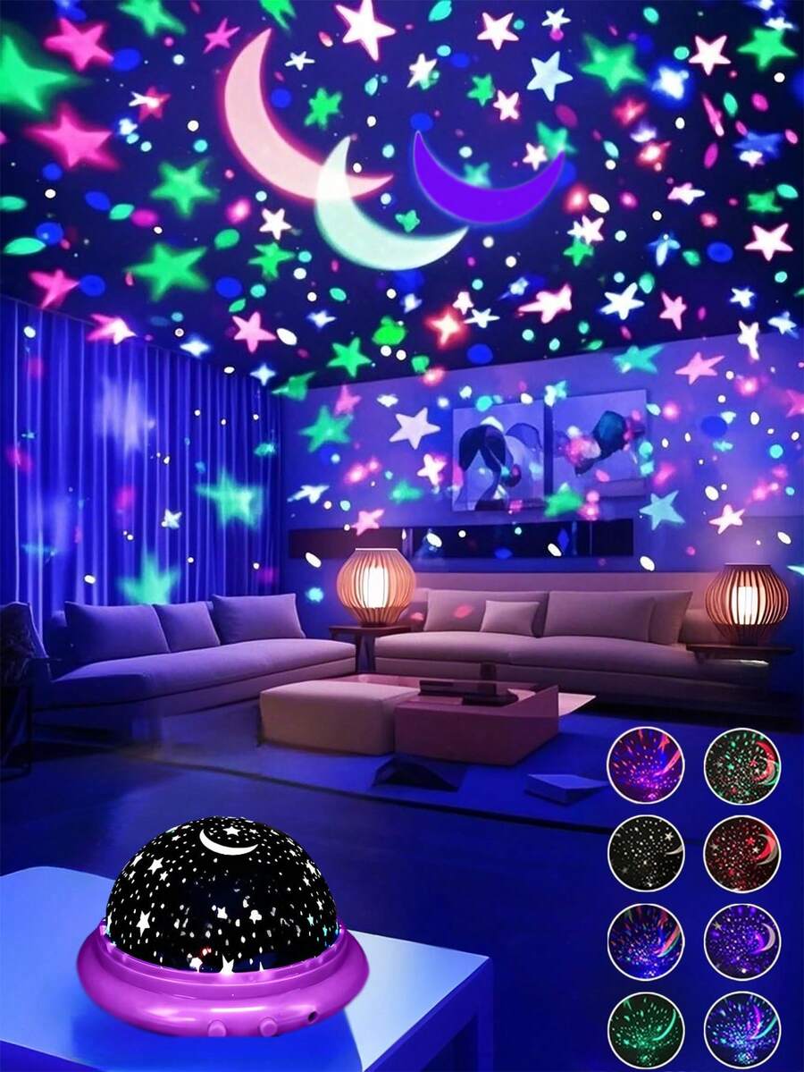 1 pieza Luz de noche LED con forma de estrella y OVNI, lámpara de proyección para dormir, proyector de luz ambiente de 7 colores, decoración del hogar para la sala de estar, decoración navideña, decoración de pared, camping, regalo para fiesta de cumpleaños