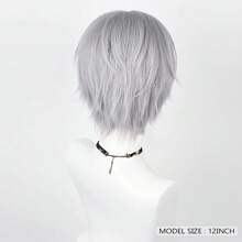 灰色合成短直发假发中分动漫游戏角色扮演男女蓬松假发适合日常派对 - 灰色 - 查看 7
