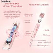 1件雙頭電動理髮器，適合女性，USB充電，多功能比基尼刮毛器與面部刮毛器，適用於身體、手臂、大腿－理想的新年與情人節禮物，精準修剪 | 不鏽鋼刮鬍刀片 - 彩色 - 查看 7