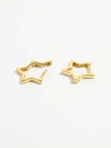Vaerine 1 Pair Elegant Minimalist Cute 925 Sterling Silver Gold Star Shaped Smooth Double Circle Earrings, Suitable For Women To Wear On Dates, Parties, And Everyday - Gold - View 3