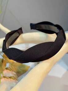 1pc Women Cross Twist Design Headband Casual,Hairband,Hair Hoop Headbands, Black Hair Accessories Head Accessories - Black - View 3