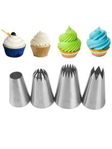 4件/5件不锈钢304纸杯蛋糕奶油裱花嘴套装，蛋糕装饰奶油喷嘴，DIY烘焙工具，烘焙用品纸杯蛋糕装饰