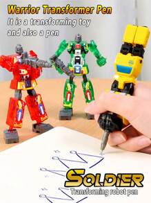 1 pieza Bolígrafo robot transformable - Escribible y transformable, artículo de papelería creativo 2 en 1, robot guerrero transformable DIY, juguete para niños, bolígrafo creativo para estudiantes de primaria, regalo del Día del Niño