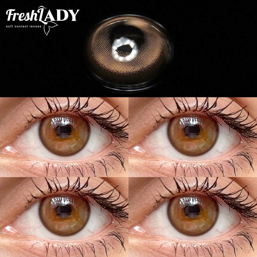 FRESH LADY Freshlady Light- Contact Eyewear , Suitable For Students, Coffee Color, 14.20mm, Can Be Used For Parties, Halloween, Cosplay And Other Occasions, Annual Disposable