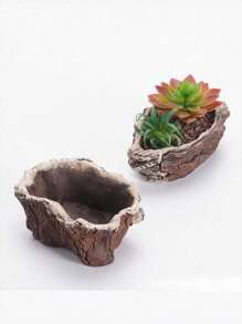 Maceta de cemento con diseño de tocón con estilo retro- El diseño de raíz rural es adecuado para plantas suculentas y plantas verdes, lo que puede iniciar una buena fortuna todo el año con un toque de vitalidad, y las macetas decorativas para interiores/exteriores están equipadas con agujeros de drenaje.
