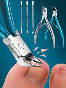 2 件装趾甲钳适用于厚嵌甲宽口防滑长柄趾甲修剪器双头去死皮铲套装 - 彩色 - 查看 12