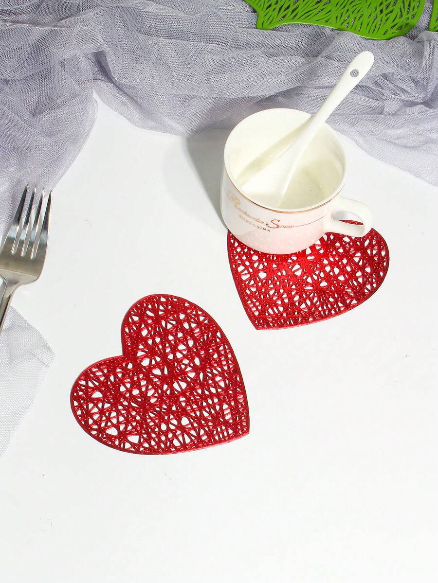 6pcs Hollow-Out PVC Anti-Slip Coasters, Easy To Clean & Wipe, Suitable For Dining Table, Holiday Banquet, Party, Bar Decoration - Multicolor - View 1