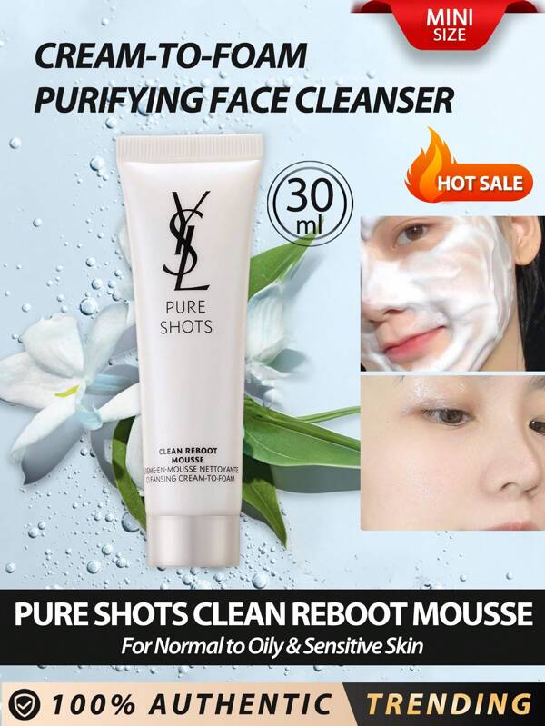 Yves Saint Laurent YVES SAINT LAURENT / YSL [Mini] PURE SHOTS CLEAN REBOOT MOUSSE 30ml / CREMĂ DE TEN PURIFICANȚĂ TRANSFORMATĂ ÎN SPUMĂ / Demachiant spumă, Demachiant cremă, Demachiant pentru ten normal, Demachiant pentru ten gras, Demachiant pentru ten sensibil / Îndepărtează machiajul, Demachiant care nu usucă, Purifică porii, Uniformizează nuanța tenului