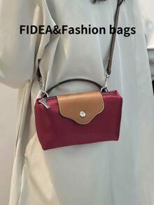 New Fashionable Solid Color Simple PU Bucket Bag, Popular Elegant High-End Handbag Suitable For Work, Shopping, Dating, Versatile - Burgundy - View 7