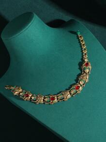 Conjunto de joias vintage banhado a bronze 18K, moeda antiga, sapo, riqueza, sorte, colar colorido, pulseira