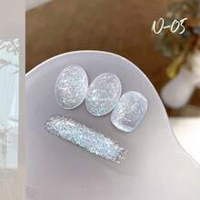 10ml 6色星纱碎钻凝胶指甲油爆闪碎钻2025新款白冰透明粉色白蓝美甲美甲用品 - 彩色 - 查看 8