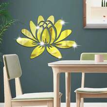 1 Set, 3D Acrylic Mirror Lotus Flower Wall Stickers, Self-Adhesive Removable, Suitable For Home Living Room, Dining Room, Bedroom, Office, Hallway, Bathroom Background Mural - No Power Or Battery Required, High Definition Reflective Finish, Easy To Install And Remove, Wall-Mounted Bathroom Mirror, 13.7 X 9.8 Inches, Silver/Gold/Black Wall Decor Room Decor Personalised Stickers