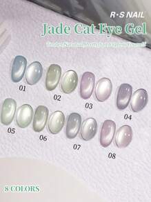 RS NAIL Esmalte de uñas de gel de ojo de gato de jade RSNAIL 10g, 8 colores, jelly, cristal verde, brillo holográfico de ojo de gato, reflectante, traslúcido, cura con LED UV, ideal para salón de uñas, manualidades, regalo para mujeres