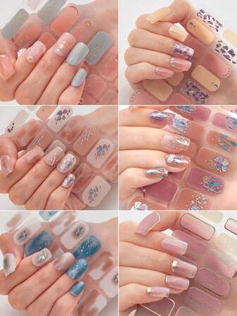 Set de 6 láminas de tiras adhesivas de cobertura total impermeables con diseños florales | Calcomanías de uñas de arte DIY fáciles de quitar para una manicura sin esfuerzo