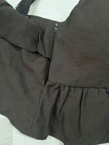 Sevencic Simple Casual Party Ruffle Hem Button Tank Top Daily Spring Summer - 黑色 - 查看 4
