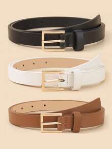 1/2/3/4 件简约时尚方形扣女士腰带，纯色优雅女士正装裤腰带，复古休闲腰带，学院风，适合日常通勤，可作为夏季、秋季、万圣节的礼物 - 彩色 - 查看 5