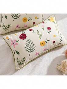 1pc/2pcs Decorative Floral Embroidered Cushion Cover, Precision Canvas Embroidery With Rolled Edges, Suitable For Room, Living Room Sofa, Country Cottage Floral Bouquet Decor Pillow Cover, 4 Seasons, 30*50cm, 45*45cm