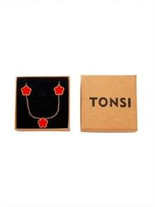TONSI 1pc Elegant Minimalist Stainless Steel 18K Gold Plated 5-Leaf Clover Bracelet In Red, White, Black, Green Colors, Gift Box For Mother's Day, Wife, Teacher, Colleague