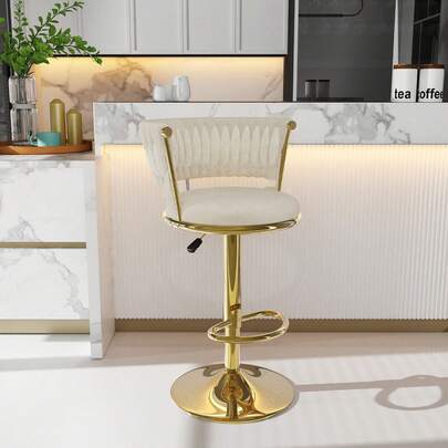 1 sgabello da bar, girevole e pieghevole, velluto + acciaio inox, sedia da pranzo regolabile in altezza, 40x40x78,5-100 cm