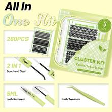 Eyelash  Kit Volume  260 Clusters 10-18mm  Eyelash Curler 40/60/200D Personalized Eyelash Kit With Eyelash Bond And Seal, Eyelash Remover, Eyelash Applicator - màu đen - Xem 2