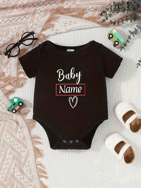 [Personnalisé] Barboteuse/Salopette personnalisée avec Impression de Nom pour Bébé Nourrisson et Bambin Filles et Garçons, Style Mignon Casual, Col Rond, Utilisable Toute la Saison, Mode Casual - Blanc