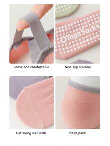 3/5 Paia di calzini da yoga multicolore, calzini sportivi antiscivolo con cinturini incrociati per pilates, balletto, danza e uso in palestra con suola in silicone, colore casuale - Multicolore - Visualizzare 7