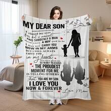 A Blanket As A Gift For My Proudest Son, Sincere Blessings. Mom And Dad Express Our Unconditional Love For You, Encouraging And Comforting You With Warmth And Endless Support.Super Soft Flannel Printed  Blanket,As Birthday Gifts, Family, Wedding, Souvenir Blankets, Polyester Blankets Suitable For All Seasons, Washable, Machine Washable, Lightweight, Breathable, Comfortable, Warm, Unique, 280gsm For Him, Her Personalized Ideal Gifts For  Him, F Perfect Nap, Camping, Travel, Home, Daily Life, Office Decoration, Birthday, Anniversary, Valentine's Day, Thanksgiving, Christmas, Halloween, Father's Day, Wedding, New Year Gifts ,Sofa,Bed,Car,Bedroom,Living Room,Office,  Outdoor Camping, Beach,Wall Decoration - Nhiều màu - Xem 2