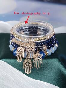 4 件复古优雅串珠手链，创意女士珠宝手链，带水晶、多层玻璃珠，母亲节、感恩节、妈妈的时尚礼物 - 巴掌 - 查看 2