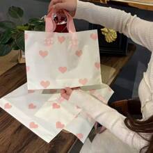 20pcs/Frosted Thickened Shopping Bag, Shopping Mall Clothing Bag, Pink Heart-Shaped Simple Hand-Held Shopping Bag, Shoe Box Bag