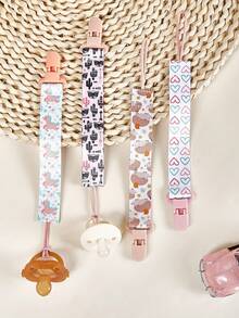 1pc/2pcs/3pcs/4pcs Double-Sided Floral Pacifier Chain, Baby Girl Teething Toy Lanyard Anti-Lost Clip, Pacifier Holder Toy Tether Clip, Random Pattern