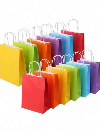 Small Gift Bag With Handle, 100 Pieces Per Pack, 10 Random Colors For Small Gift Bags, 5.2x3.3x8 Inch Party Supplies Bag, Suitable For Birthday Parties, Shopping, Weddings, Mother's Day Gift Packaging, Easter Gift Packaging, Birthday Gifts, Carnivals, Graduation Party Gift Bags, Daily Necessities