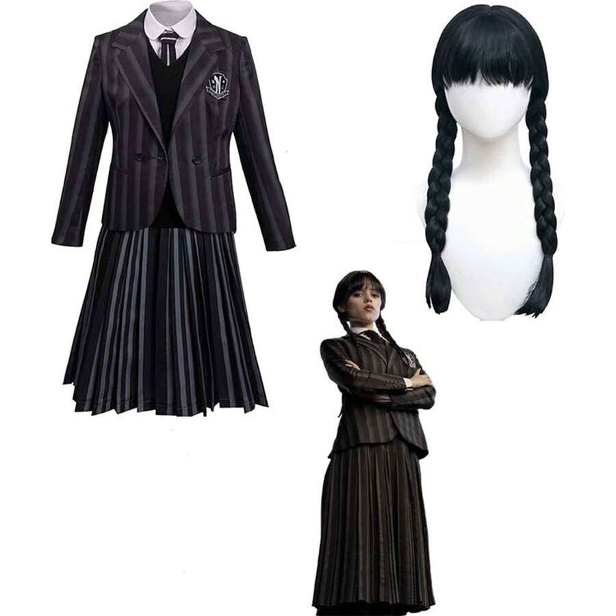 Netflix 星期三亞當斯女士和女孩制服 - 哥德式女學生服裝,白色襯衫和黑色連身裙 - 非常適合萬聖節、角色扮演和主題派對
⚫ 免運 ✅ 24/48 小時內送達西班牙(大陸) - 黑色 - 查看 1