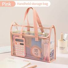 1pc A4 Double-Layer Handbag For Students, Transparent Thickened Multi-Function File Folder, PVC Waterproof Study Pouch, Large Capacity, Minimalist Desk Organizer, Stationery Supplies Subject Classification Bag, Suitable For Daily Commuting,Back To School,School Supplies