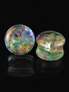 1 Pair 8-30mm Transparent Shiny Circular Shaped Ear Gauges Tunnel Plugs Acrylic Body Piercing Jewelry - Sequins - View 3