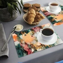 1/4/6/8/12 件亚麻餐桌垫，可水洗印花餐垫，表面保护垫，室内外餐桌垫，适用于节日派对、厨房餐桌装饰 - 彩色 - 查看 3