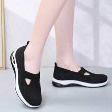 Women's Lightweight Breathable Knit Slip-On Sneakers - Comfortable Low-Top Casual Shoes With Soft PVC Sole, Round Toe, And Fabric Lining For All-Day Wear, Lavender, Puple And Black, Ladies Sneakers, Foreign Trade Women's Shoes Breathable Shoes Women's Cross-Border Lace-Up Fashion Sports Women's Shoes