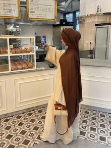 1pc Women's Solid Color Classic Cardigan Robe, Loose Linen Comfortable Relaxed Fit Abaya Outerwear Shawl, Suitable For Daily Wear And Festivals - Apricot - View 4