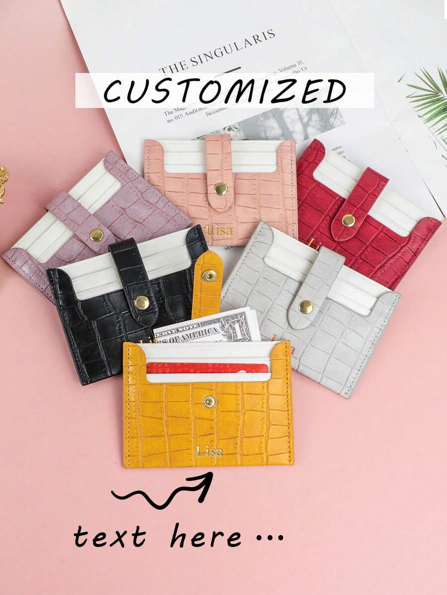 1 pezzo Portafoglio in pelle PU ultra sottile personalizzato - Portacarte minimalista unisex con slot multipli, texture coccodrillo e fibbia in metallo a contrasto. Stampa personalizzata in oro del nome/iniziali, tutto in uno con tasca per ID/monete (pronto da regalare) - Multicolore - Visualizzare 1