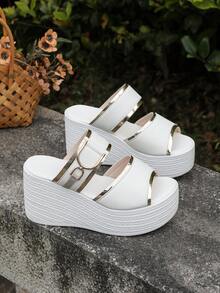 Women's One Strap Open Toe Platform Wedge Sandals, Comfortable Versatile Casual Shoes For Daily Wear, Home And Outdoor - White - View 4