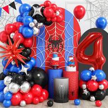 Juego de arco y número de globos de látex con estrella roja, decoraciones de cumpleaños, juego de arco de globos rojo, azul, negro y plateado con torres de globos numéricos rojos de 40" del 1 al 11, globos de cumpleaños, adecuado para fiesta de cumpleaños temática de superhéroe - Multicolor - Ver 7