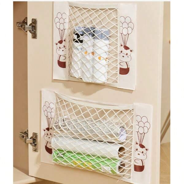 4pcs Adhesive Storage Bags, Trash Bag, Plastic Bag Organizer Net, Wall-Mounted Kitchen Cabinet Door Sticky Mesh Bag, Shopping Bag Holder, Fixed Storage Pouches, Car Trunk Net Bag, No-Drill Storage Nets, Organizing Storage Bags