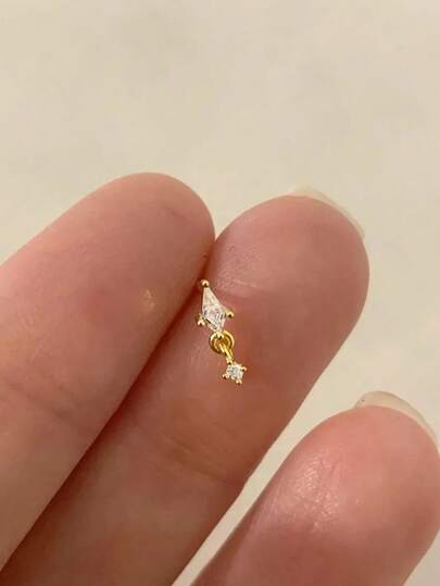 IN Z 1pc Gold Mini Kite Pendant Internally Threaded Labret | 925 Sterling Silver Hypoallergenic Stud Earrings | Flat Cartilage Earrings | Lip Rings | Unisex Daily Wear (Sold Individually)