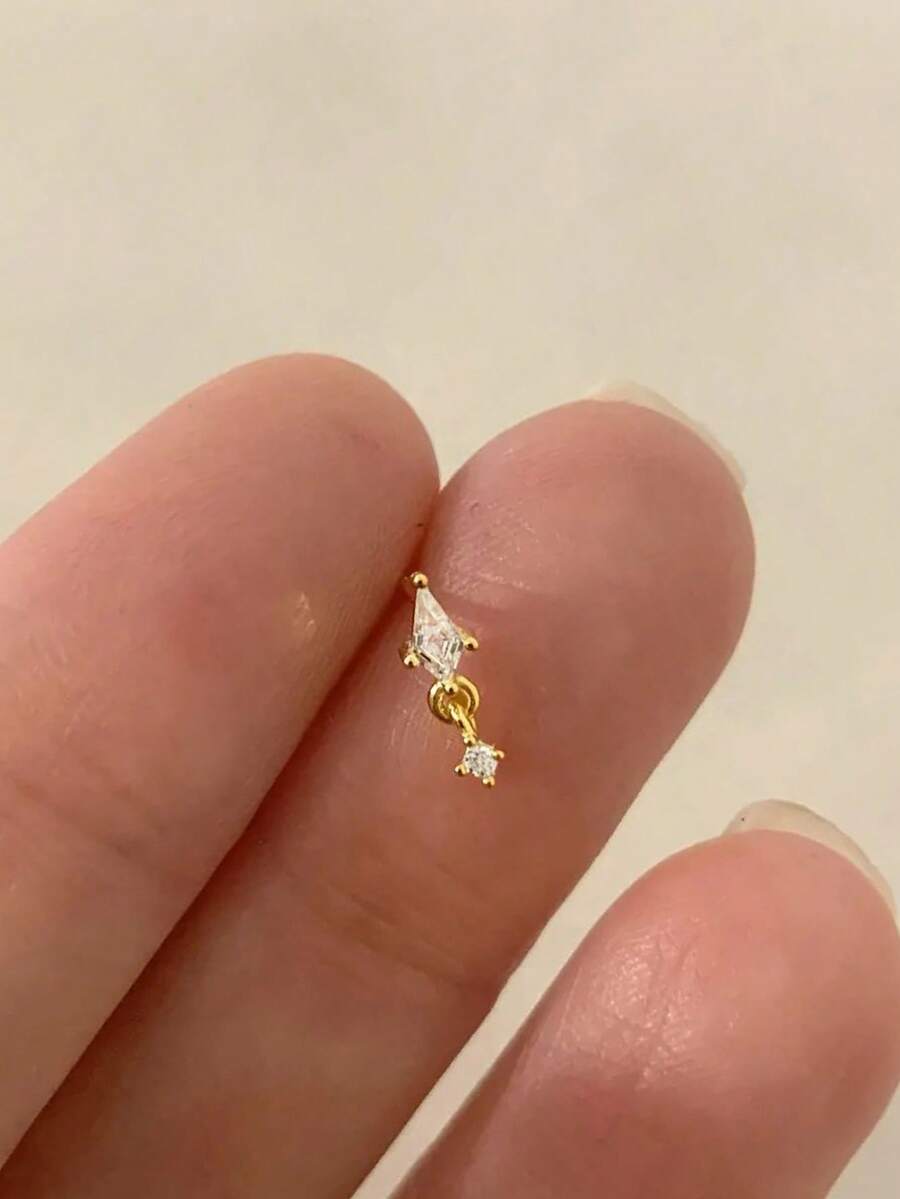 1pc Gold Mini Kite Pendant Internally Threaded Labret | 925 Sterling Silver Hypoallergenic Stud Earrings | Flat Cartilage Earrings | Lip Rings | Unisex Daily Wear (Sold Individually)