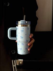 1 件 40 盎司-14 盎司不锈钢真空隔热旅行杯，带手柄、心形和蝴蝶结装饰，大容量保温/保冷杯，适用于汽车、学校、办公室、户外、健身房、家庭、女性和青少年礼物、节日礼物、生日礼物（带吸管） - 彩色 - 查看 19