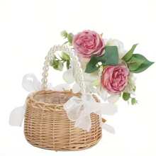 Panier de fleurs de mariage Demoiselle d'honneur avec poignée de perle Panier de fleurs en dentelle blanche Style vintage rustique Décoration de cérémonie de mariage Fête de la mariée