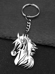 嘻哈马小马头动物钥匙扣 男女不锈钢金色银色男包饰钥匙圈 - 彩色 - 查看 3