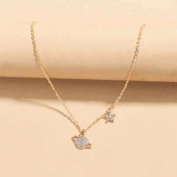 1pc Minimalist Multifunctional Rhinestone Earth & Star Pendant Necklace
