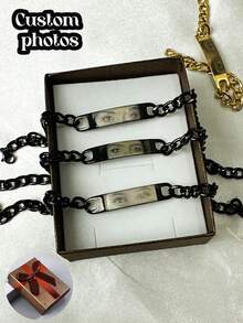 1pc Customized Eye Photo Couple Bracelet, Stainless Steel Chain Laser Engraved Picture Bracelet, Engraved Picture Stainless Steel Jewelry, Gift For Boyfriend, Anniversary Gift