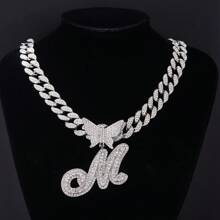 1pc Hiphop Style Curb Chain Necklace With 26pcs Butterfly & Alphabet Charm Pendant, Gift Box Packaging Suitable For Friends